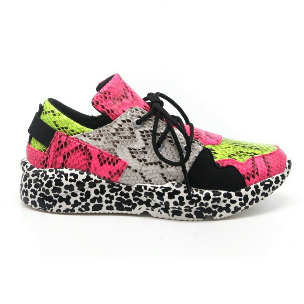 Neon Lime Snake Prints Sneakers - Picture 6 of 7